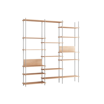 Shelving System Sets (255 cm) by Moebe / S.255.3.A / Stainless Steel Uprights / Oiled Oak 