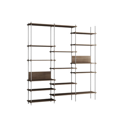 Shelving System Sets (255 cm) by Moebe / S.255.3.A / Stainless Steel Uprights / Smoked Oak 