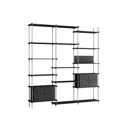 Shelving System Sets (255 cm) by Moebe / S.255.3.B / Stainless Steel Uprights / Black Painted Oak 