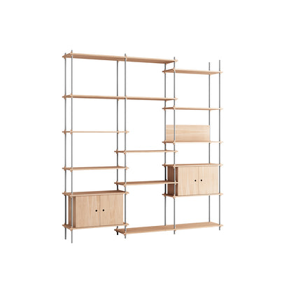 Shelving System Sets (255 cm) by Moebe / S.255.3.B / Stainless Steel Uprights / Oiled Oak 