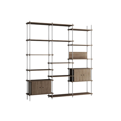 Shelving System Sets (255 cm) by Moebe / S.255.3.B / Stainless Steel Uprights / Smoked Oak 