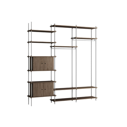 Shelving System Sets (255 cm) by Moebe / S.255.3.C / Stainless Steel Uprights / Smoked Oak 