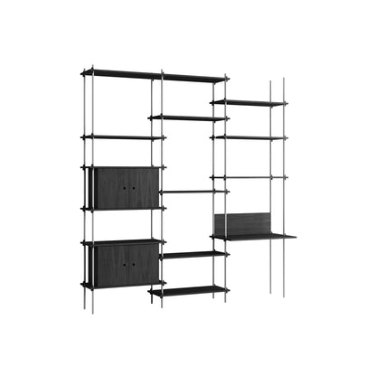Shelving System Sets (255 cm) by Moebe / S.255.3.D / Stainless Steel Uprights / Black Painted Oak 