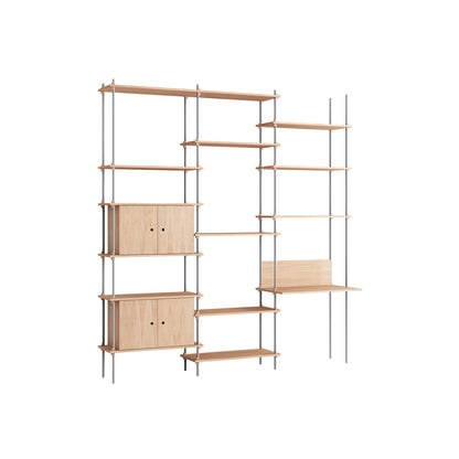 Shelving System Sets (255 cm) by Moebe / S.255.3.D / Stainless Steel Uprights / Oiled Oak 