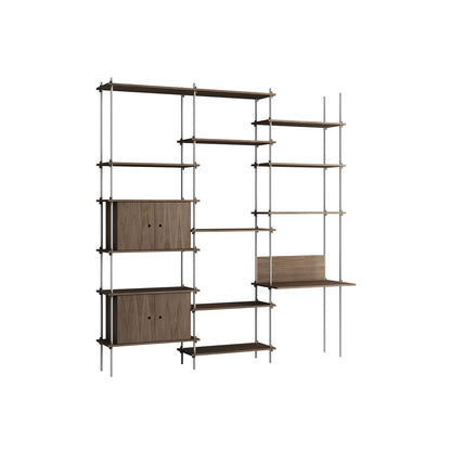 Shelving System Sets (255 cm) by Moebe / S.255.3.D / Stainless Steel Uprights / Smoked Oak 