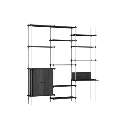 Shelving System Sets (255 cm) by Moebe / S.255.3.E / Stainless Steel Uprights / Black Painted Oak 