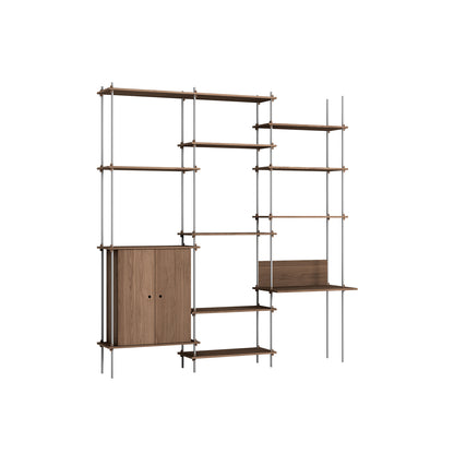 Shelving System Sets (255 cm) by Moebe / S.255.3.E / Stainless Steel Uprights / Smoked Oak