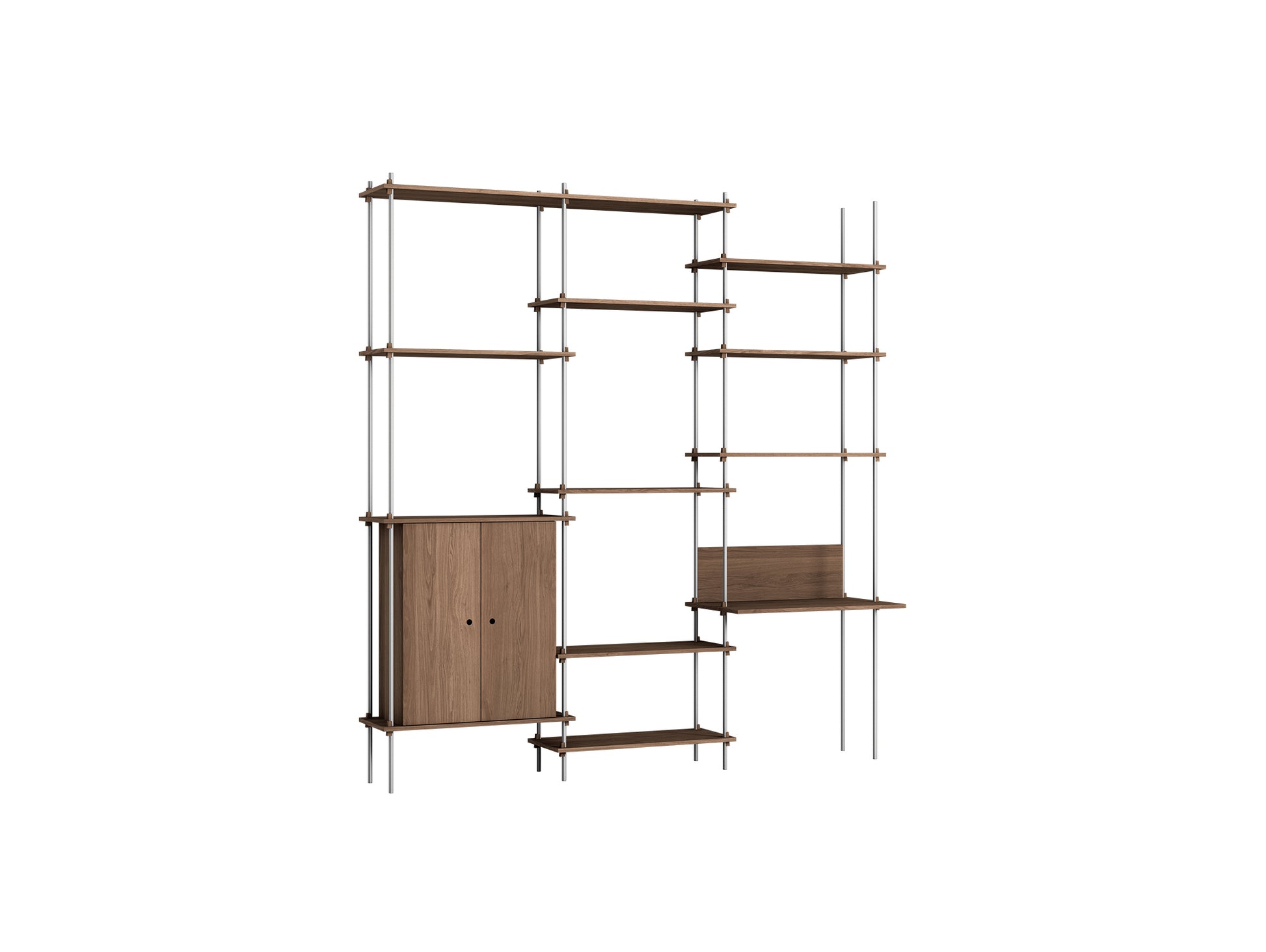 Shelving System Sets (255 cm) by Moebe / S.255.3.E / Stainless Steel Uprights / Smoked Oak