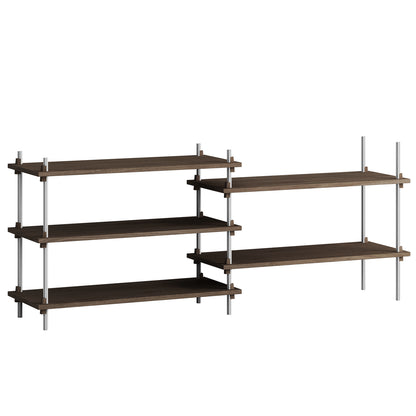 Shelving System Sets by Moebe / S.65.2.A / Stainless Steel Uprights / Smoked Oak
