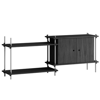 Shelving System Sets by Moebe / S.65.2.C / Stainless Steel Uprights / Black Painted Oak