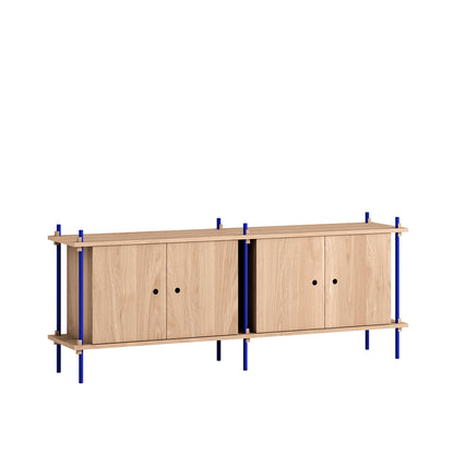 Moebe Shelving System - S.65.2.D / Deep Blue Uprights / Oiled Oak
