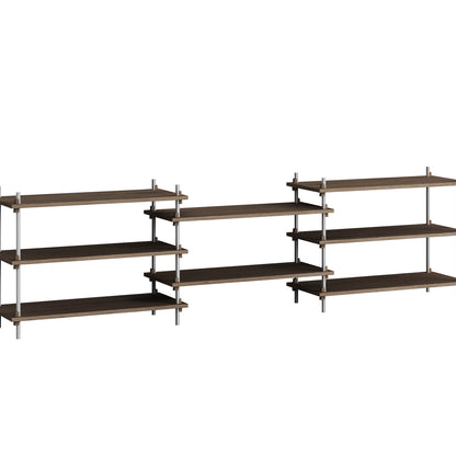 Shelving System Sets by Moebe / S.65.3.A / Stainless Steel Uprights / Smoked Oak