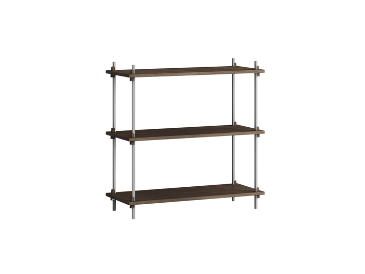 Shelving System Sets (85 cm) by Moebe - S.85.1.A / Stainless Steel Uprights / Smoked Oak