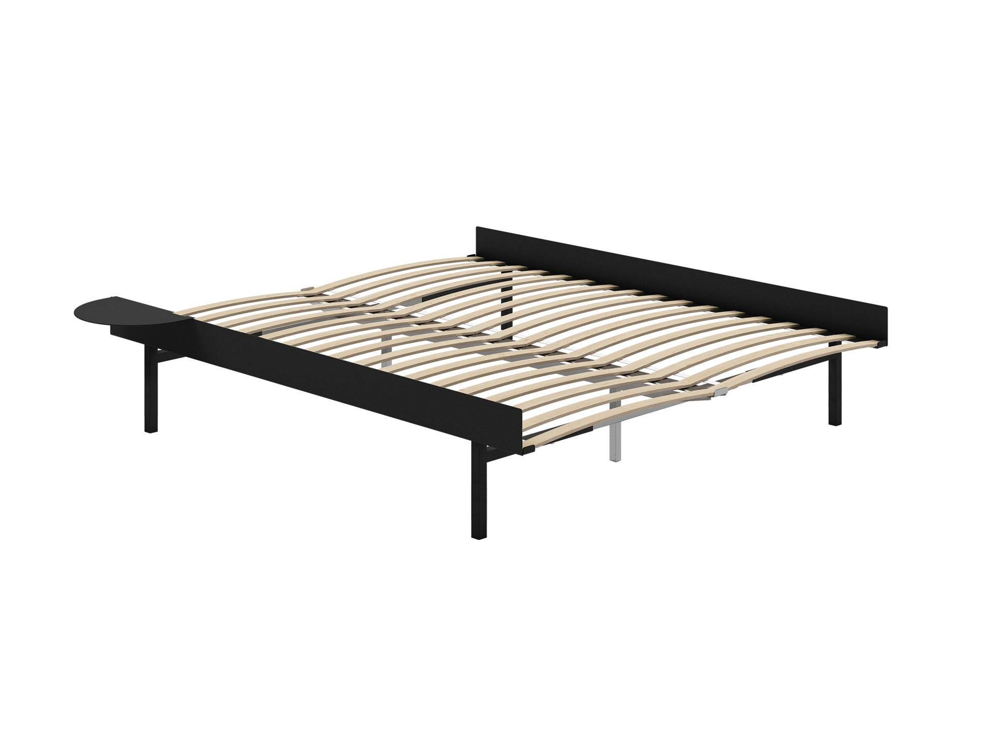 Bed 90 - 180 cm (High) by Moebe- Bed Frame / with 160cm wide Slats / 1 Side Table / Black