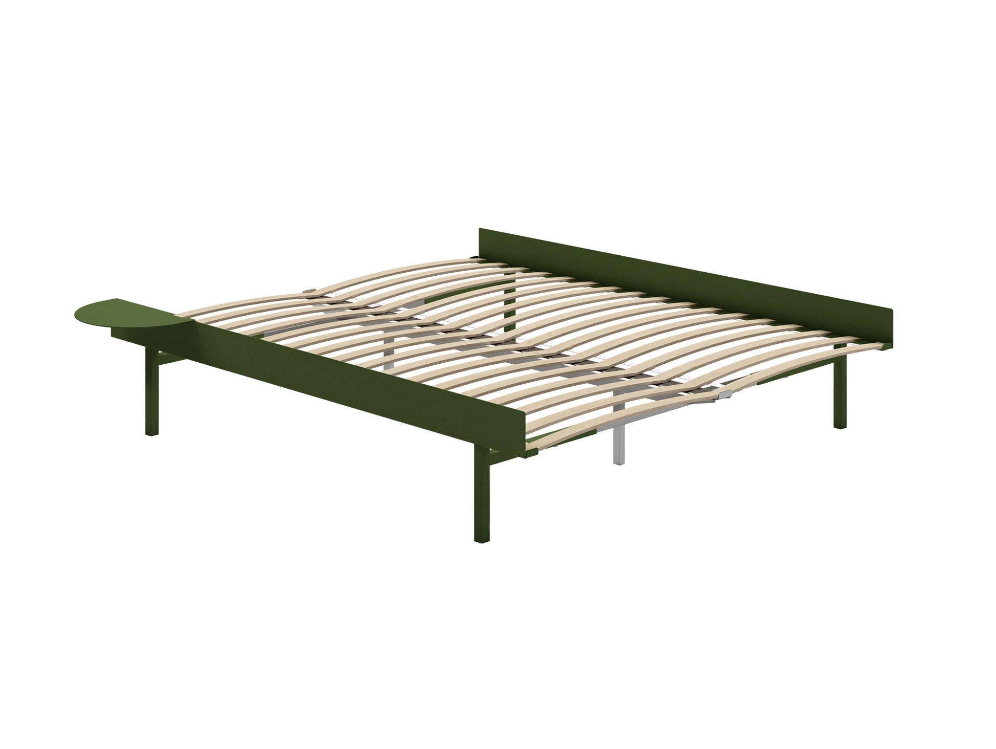 Bed 90 - 180 cm (High) by Moebe- Bed Frame / with 160cm wide Slats / 1 Side Table / Pine Green