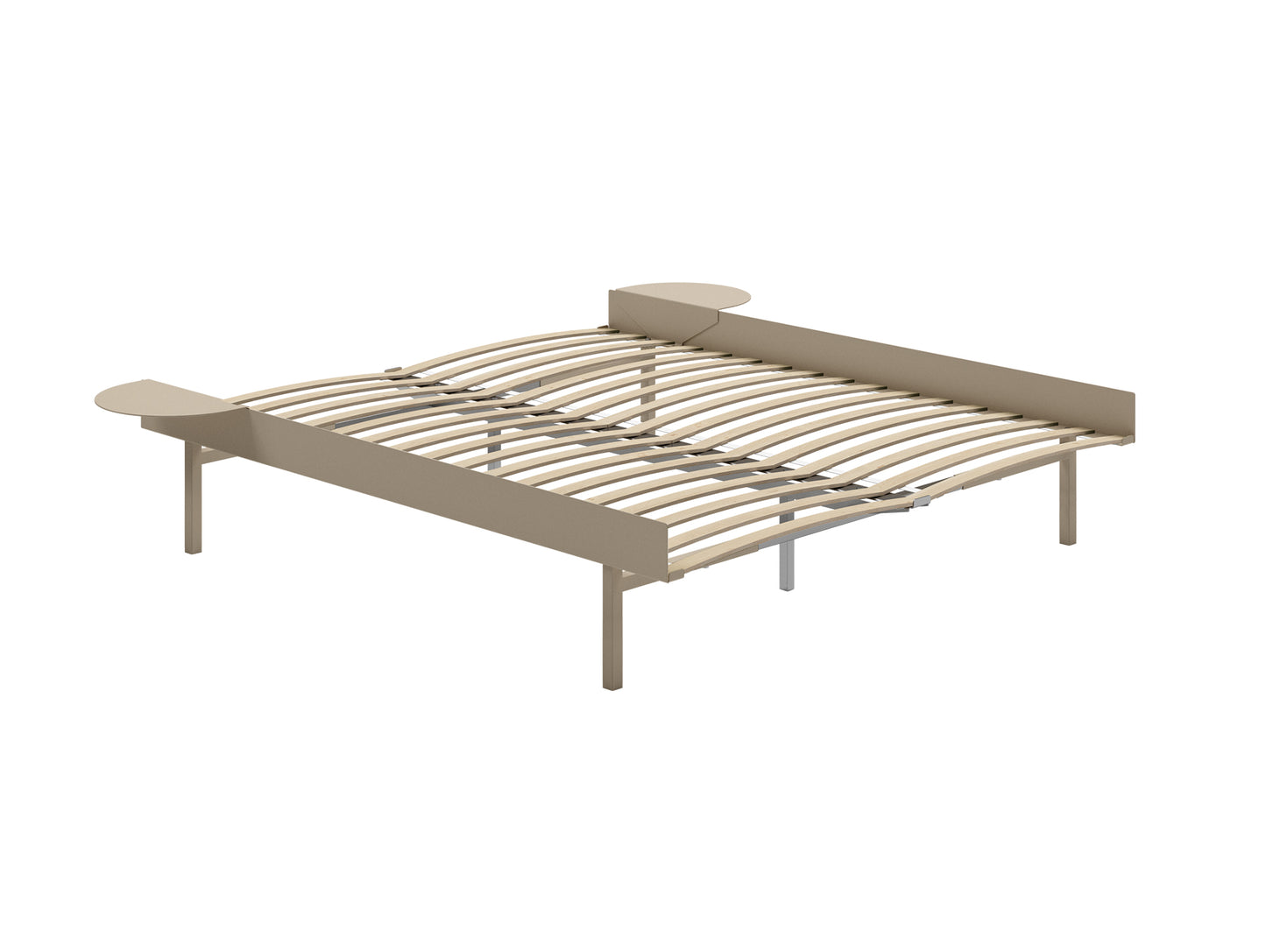 Bed 90 - 180 cm (High) by Moebe- Bed Frame / with 160cm wide Slats / 2 Side Table /  Sand