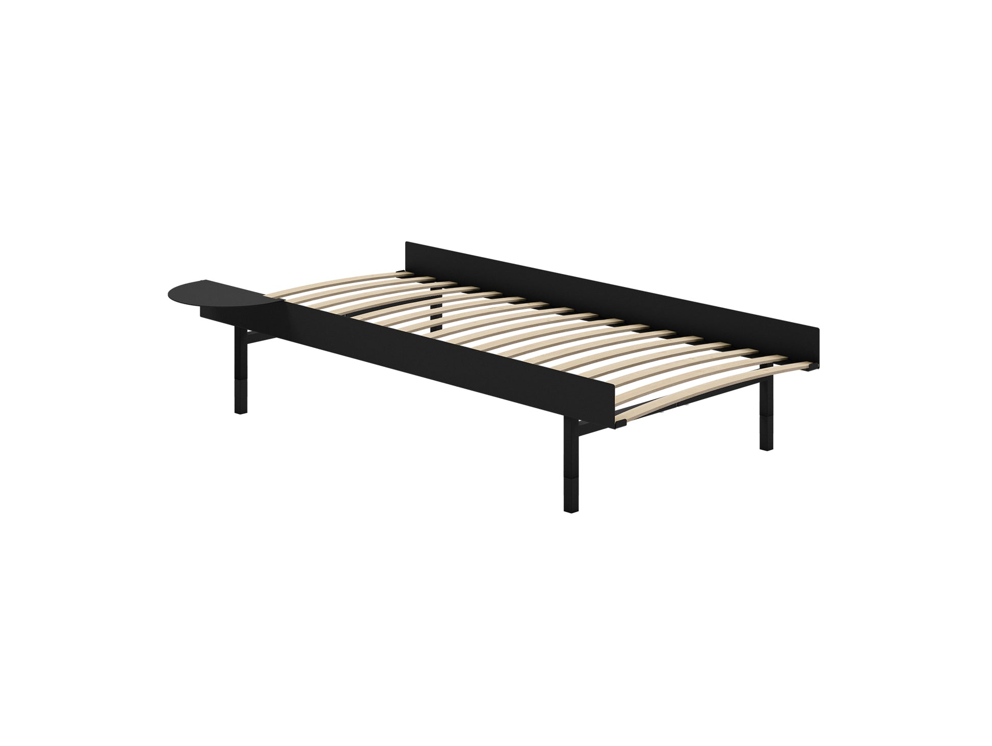 Bed 90 - 180 cm (High) by Moebe- Bed Frame / with 90cm wide Slats /  1 Side Table / Black