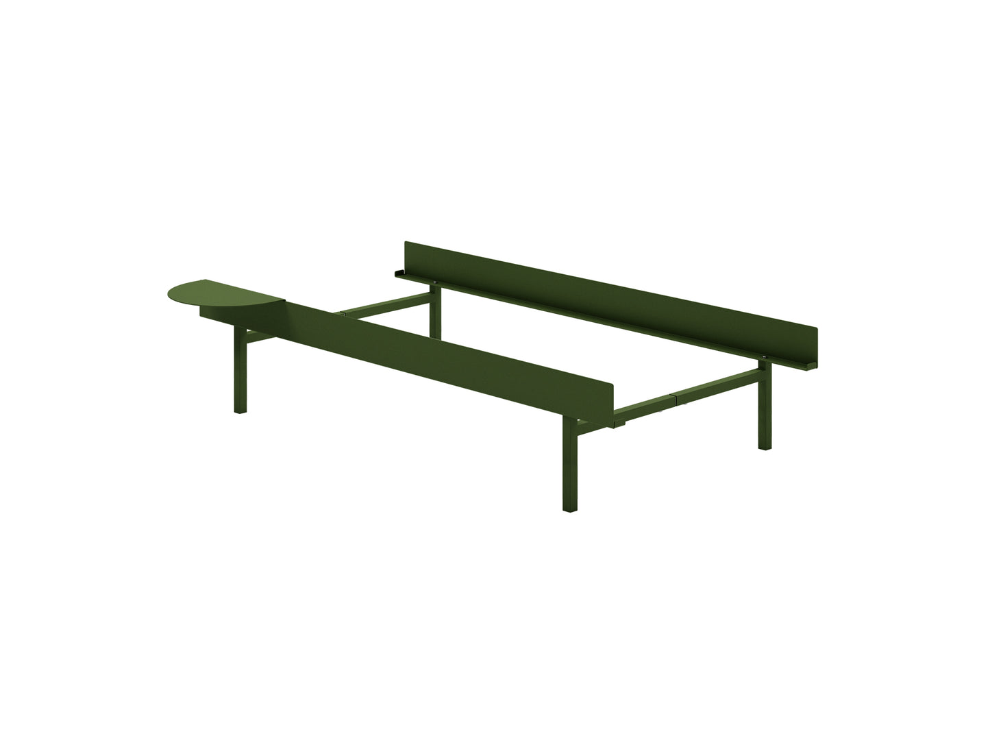 Bed 90 - 180 cm (High) by Moebe- Bed Frame / with NO SLATS / 1 Side Table / Pine Green
