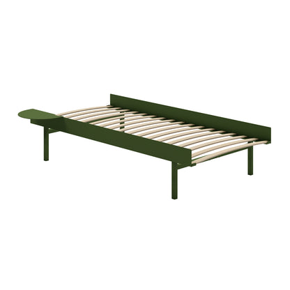 Bed 90 - 180 cm (High) by Moebe- Bed Frame / with 90cm wide Slats /  1 Side Table / Pine Green