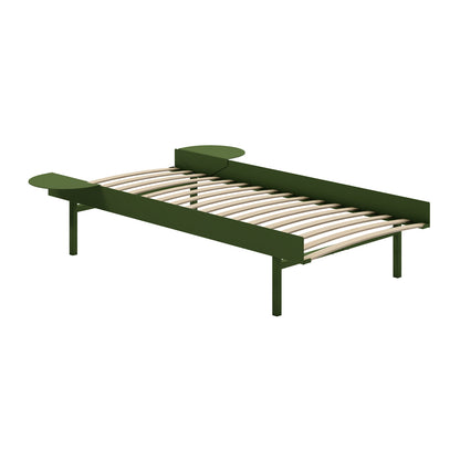 Bed 90 - 180 cm (High) by Moebe- Bed Frame / with 90cm wide Slats /  2 Side Table /  Pine Green