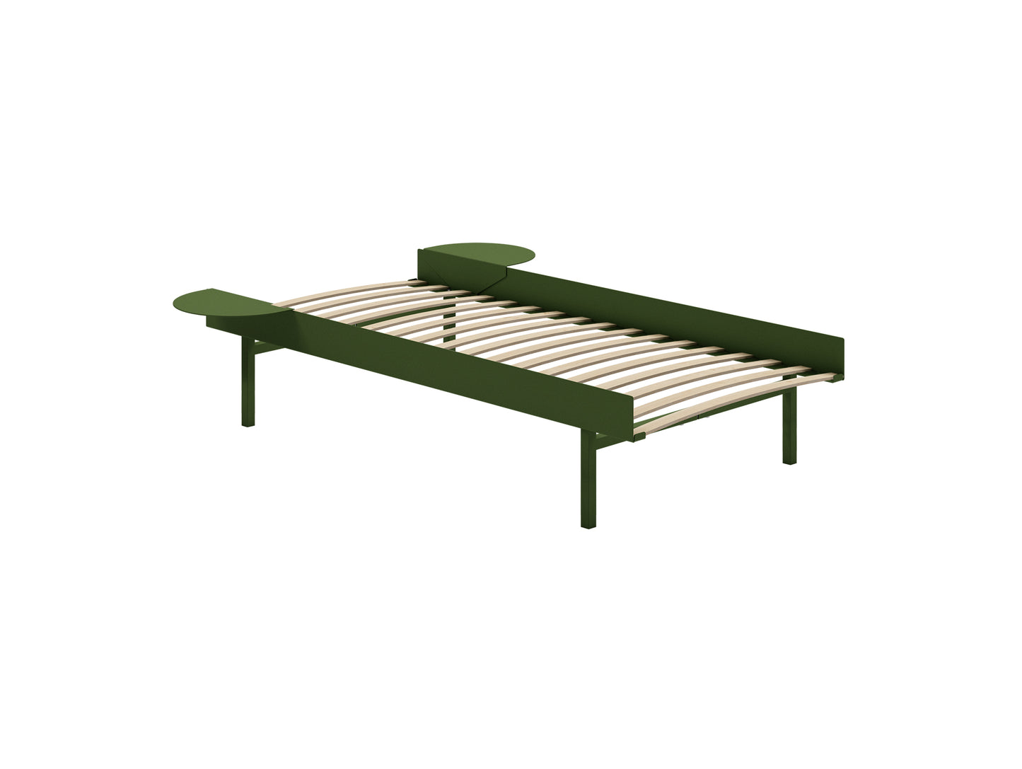 Bed 90 - 180 cm (High) by Moebe- Bed Frame / with 90cm wide Slats /  2 Side Table /  Pine Green