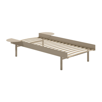 Bed 90 - 180 cm (High) by Moebe- Bed Frame / with 90cm wide Slats /  2 Side Table /  Sand