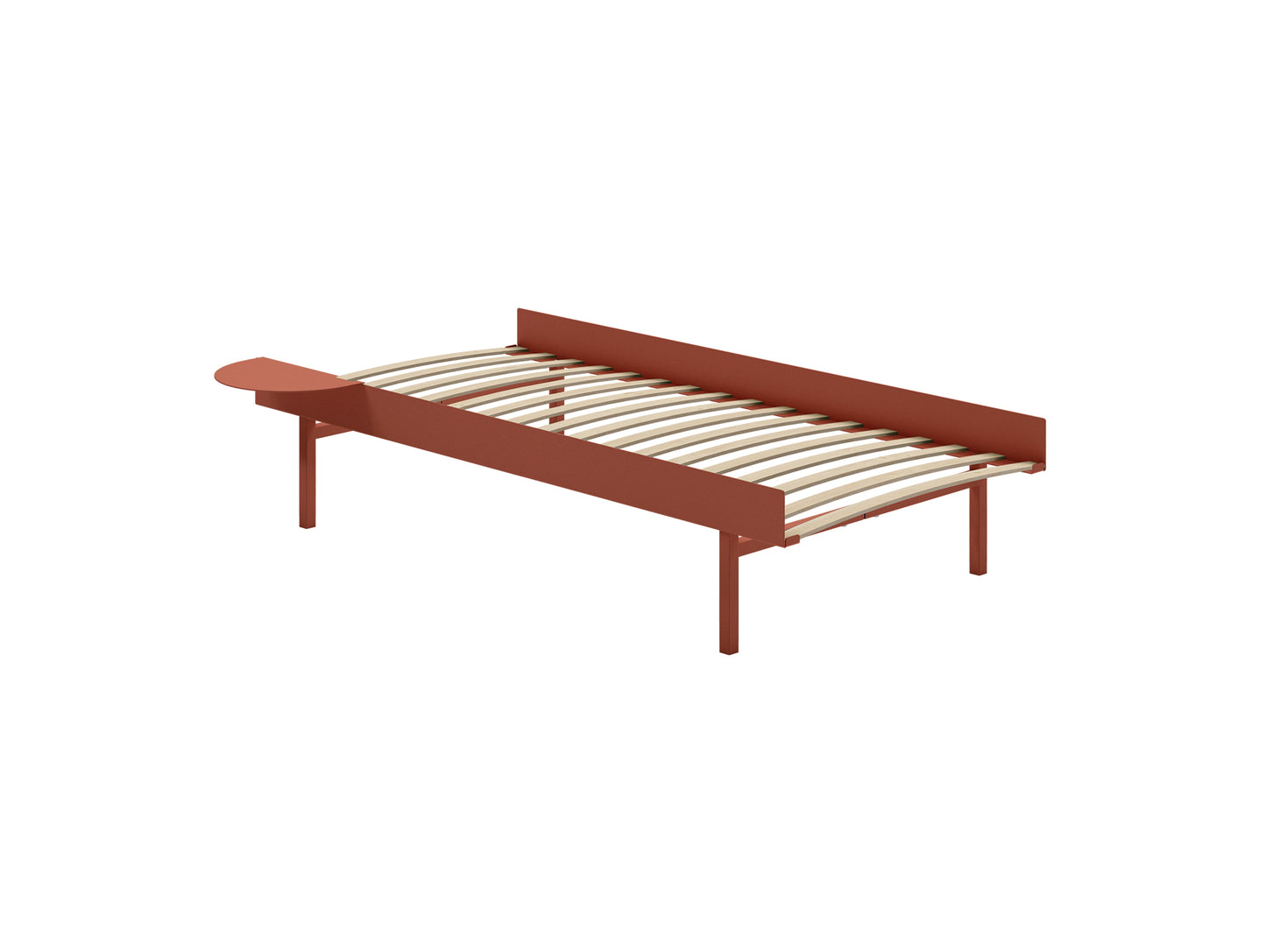 Bed 90 - 180 cm (High) by Moebe- Bed Frame / with 90cm wide Slats /  1 Side Table / Terracotta