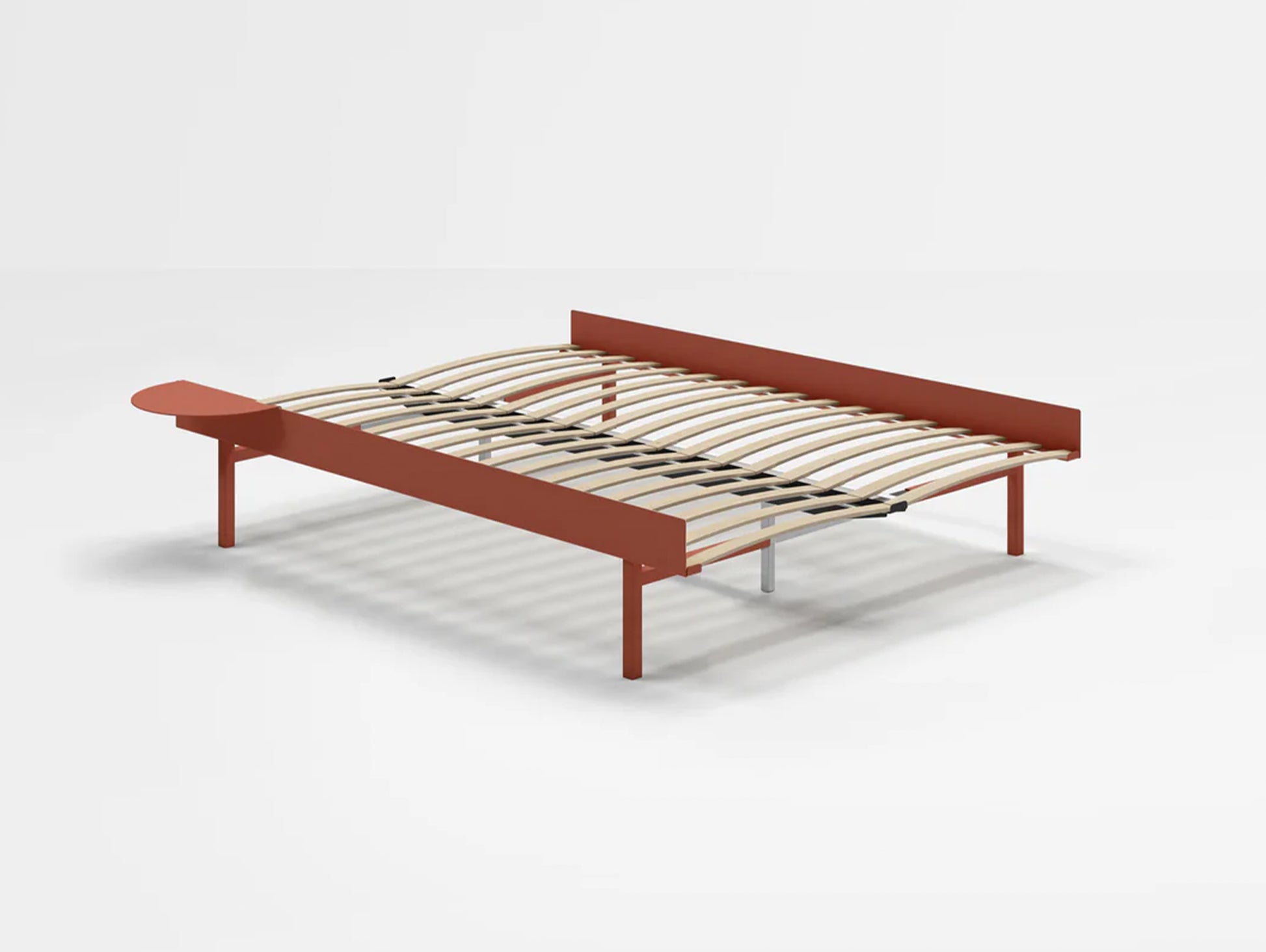 Bed 90 - 180 cm (High) by Moebe- Bed Frame / with 140 cm wide Slats / 1 Side Table / Terracotta