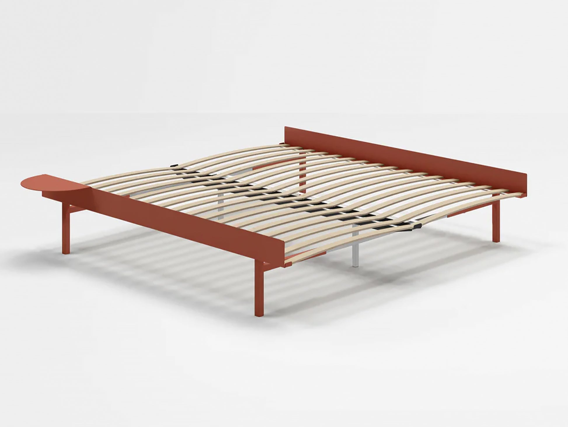 Moebe Bed 90 - 180 cm (High) Frame / with 180cm wide Slats /  1 Side Table / Terracotta