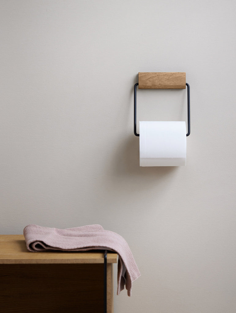 Wooden Toilet Roll Holder by Moebe - Black Poweder Coated Stainless Steel