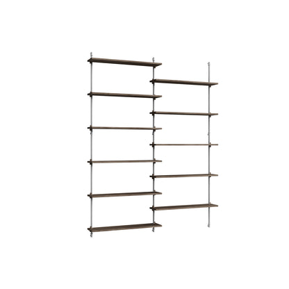 Wall Shelving System Sets (200 cm) by Moebe - WS.200.2 / Stainless Steel Uprights / Smoked Oak
