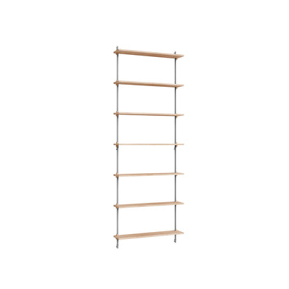 Wall Shelving System Sets (230 cm) by Moebe - WS.230.1 / Stainless Steel Uprights / Oiled Oak