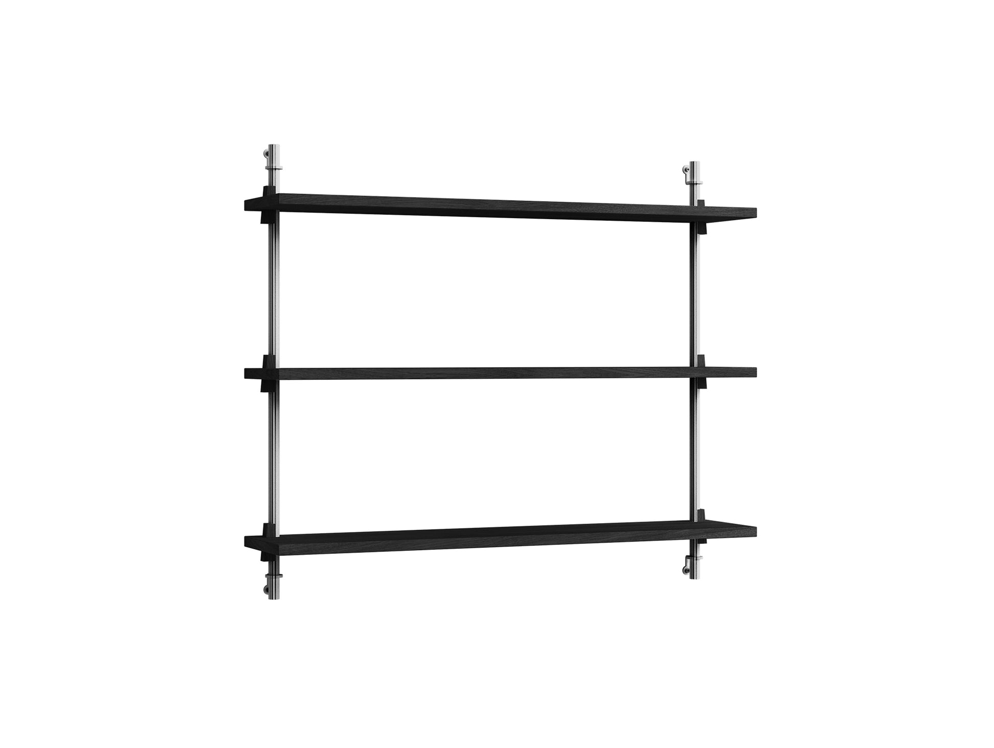 Wall Shelving System Sets WS.65.1 by Moebe - Stainless Steel Uprights / Black Painted Oak