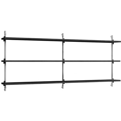Wall Shelving System Sets WS.65.2.B by Moebe - Stainless Steel Uprights / Black Painted Oak