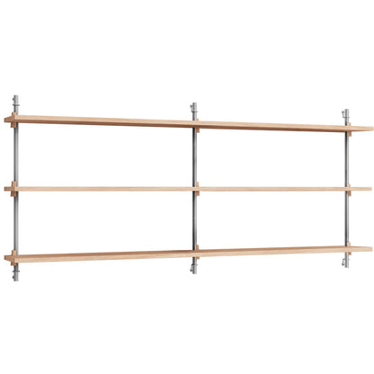 Wall Shelving System Sets WS.65.2.B by Moebe - Stainless Steel Uprights / Oiled Oak