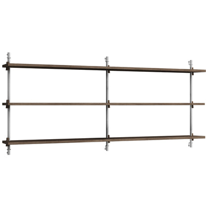 Wall Shelving System Sets WS.65.2.B by Moebe - Stainless Steel Uprights / Smoked Oak