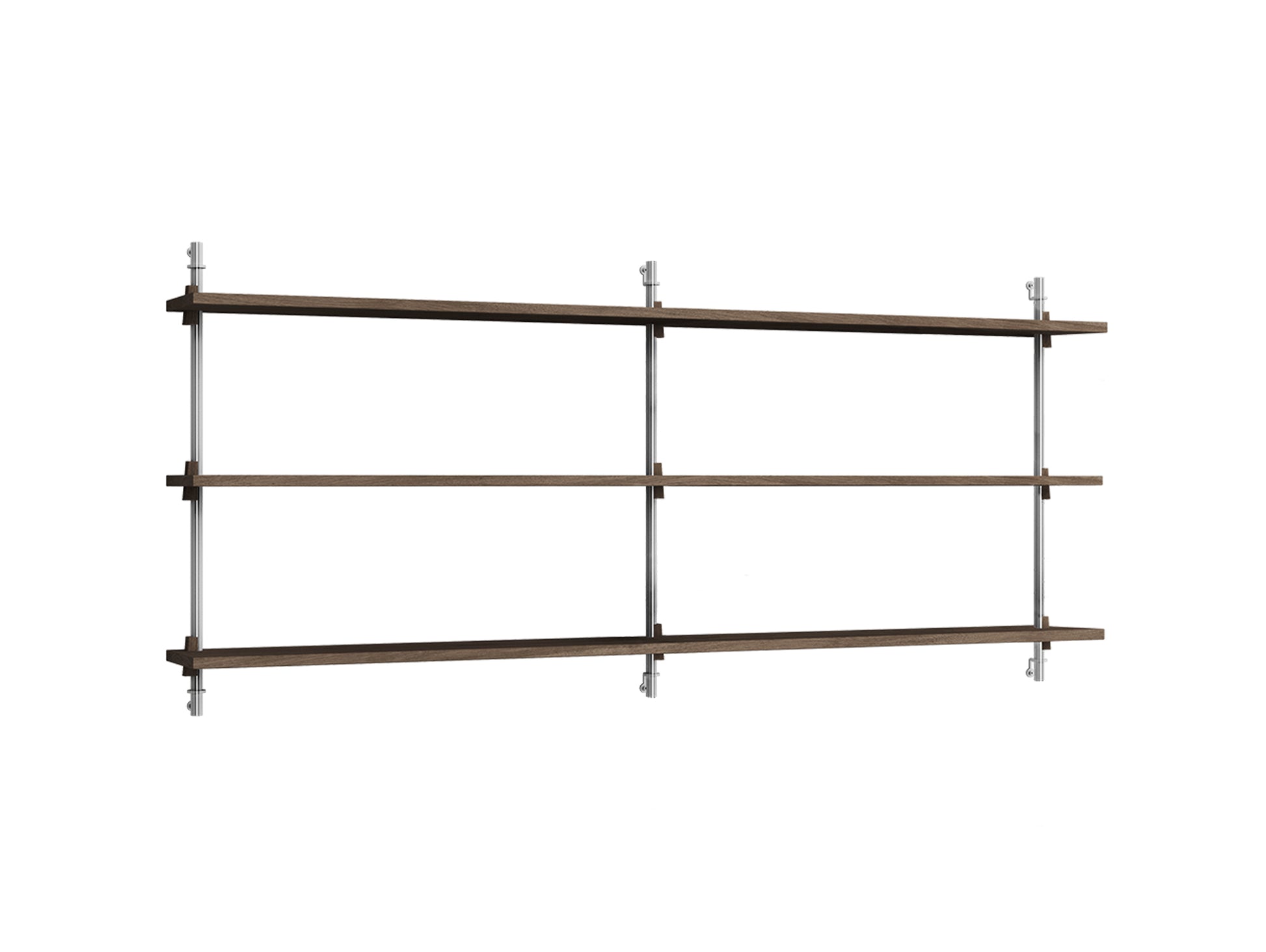 Wall Shelving System Sets WS.65.2.B by Moebe - Stainless Steel Uprights / Smoked Oak