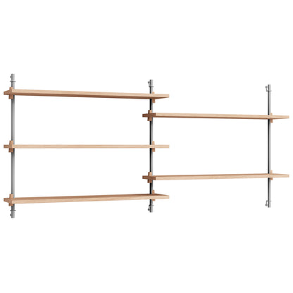 Wall Shelving System Sets WS.65.2 by Moebe - Stainless Steel Uprights / Oiled Oak