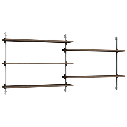 Wall Shelving System Sets WS.65.2 by Moebe - Stainless Steel Uprights / Smoked Oak