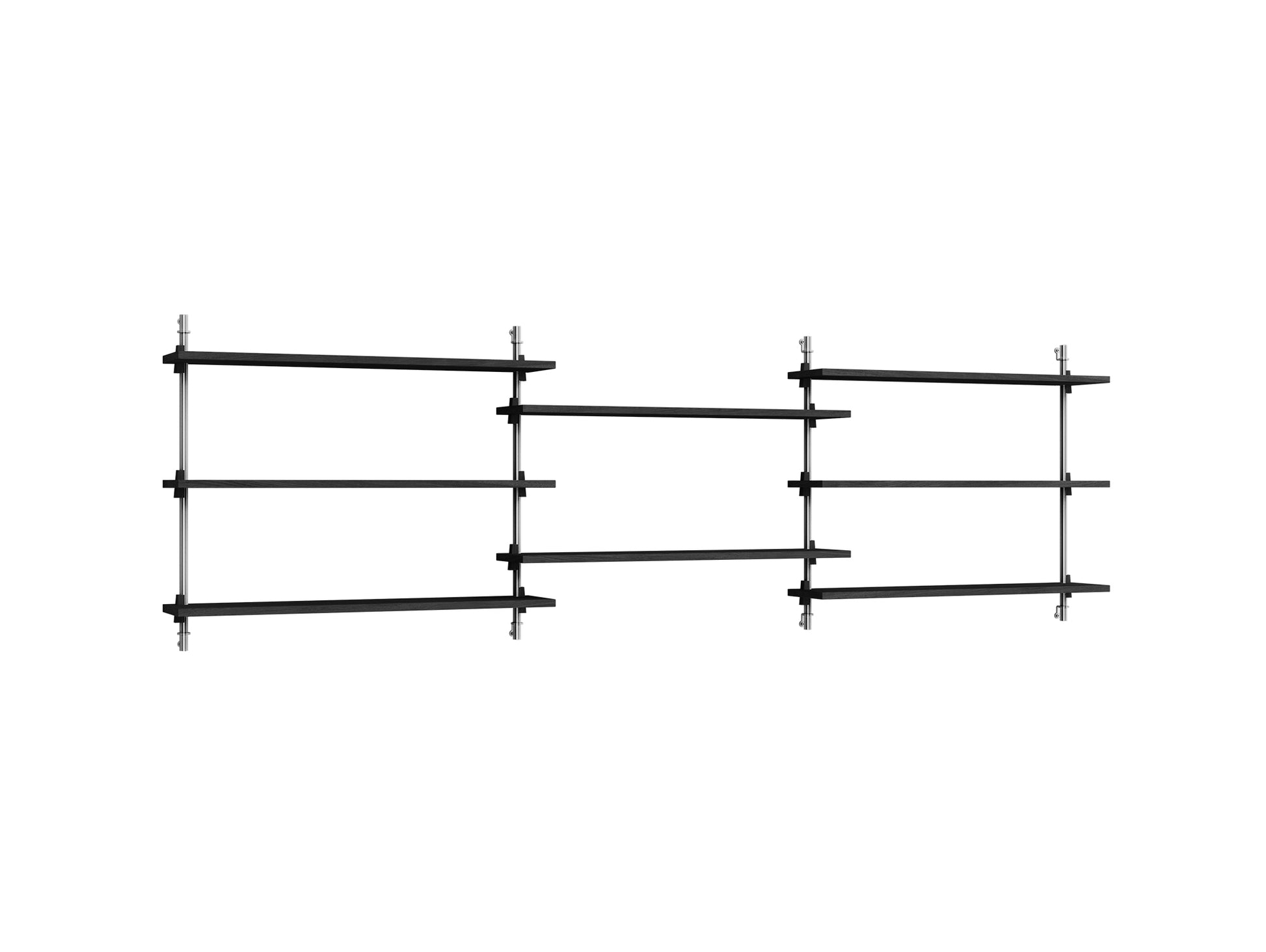Wall Shelving System Sets WS.65.3 by Moebe - Stainless Steel Uprights / Black Painted Oak