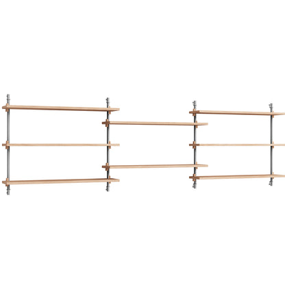Wall Shelving System Sets WS.65.3 by Moebe - Stainless Steel Uprights / Oiled Oak