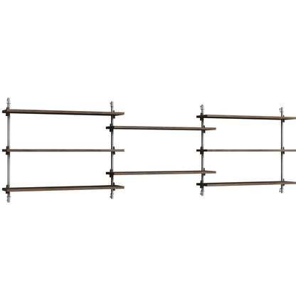 Wall Shelving System Sets WS.65.3 by Moebe - Stainless Steel Uprights / Smoked Oak