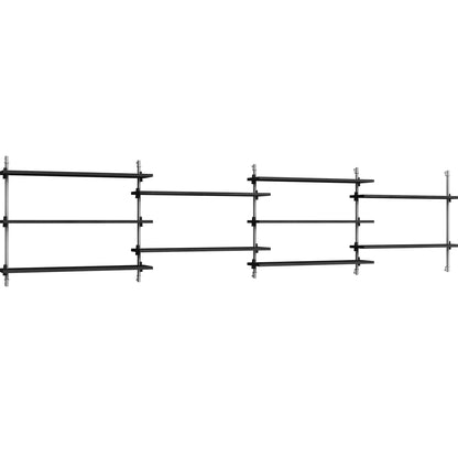 Wall Shelving System Sets WS.65.4 by Moebe - Stainless Steel Uprights / Black Painted Oak