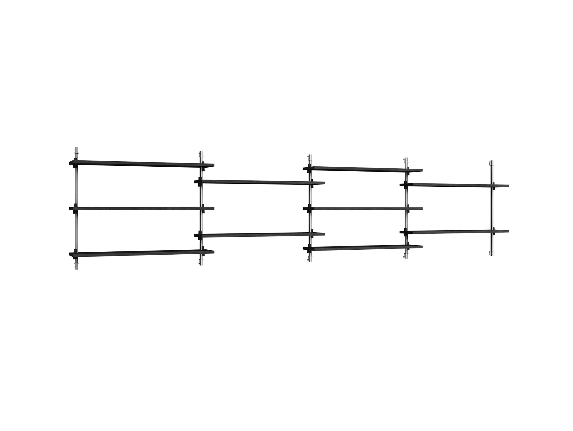 Wall Shelving System Sets WS.65.4 by Moebe - Stainless Steel Uprights / Black Painted Oak