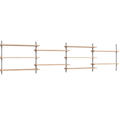 Wall Shelving System Sets WS.65.4 by Moebe - Stainless Steel Uprights / Oiled Oak