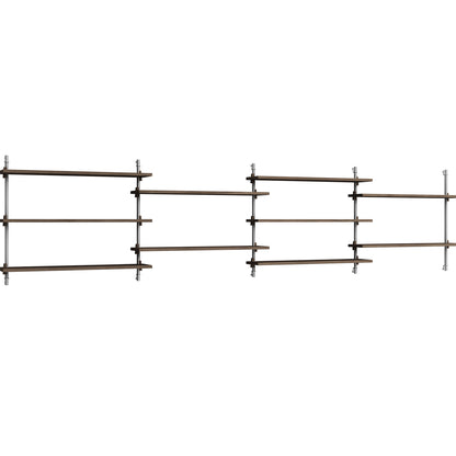 Wall Shelving System Sets WS.65.4 by Moebe - Stainless Steel Uprights / Smoked Oak