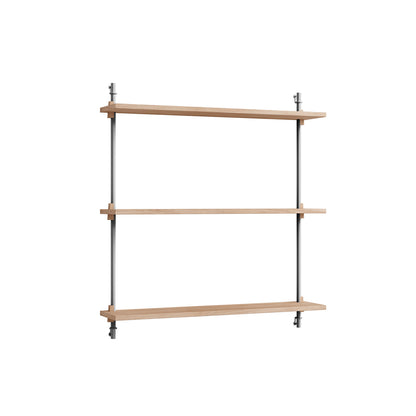 Wall Shelving System Sets (85 cm) by Moebe - WS.85.1 / Stainless Steel Uprights / Oiled Oak