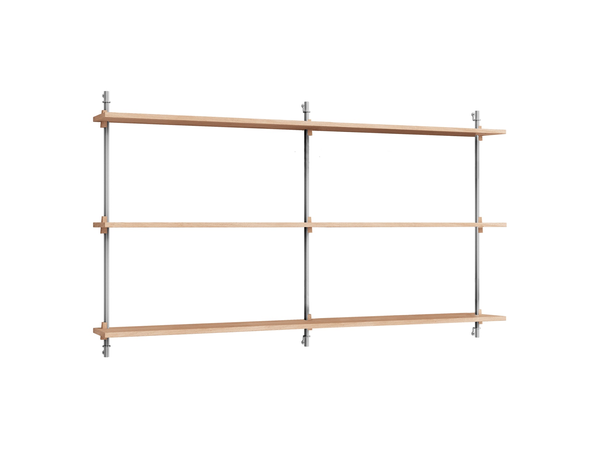 Wall Shelving System Sets (85 cm) by Moebe - WS.85.2.B / Stainless Steel Uprights / Oiled Oak