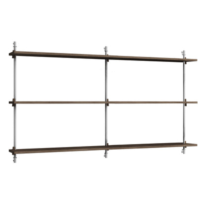 Wall Shelving System Sets (85 cm) by Moebe - WS.85.2.B / Stainless Steel Uprights / Smoked Oak