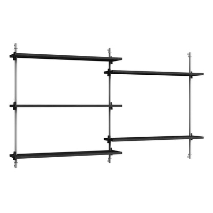 Wall Shelving System Sets (85 cm) by Moebe - WS.85.2 / Stainless Steel Uprights / Black Painted Oak